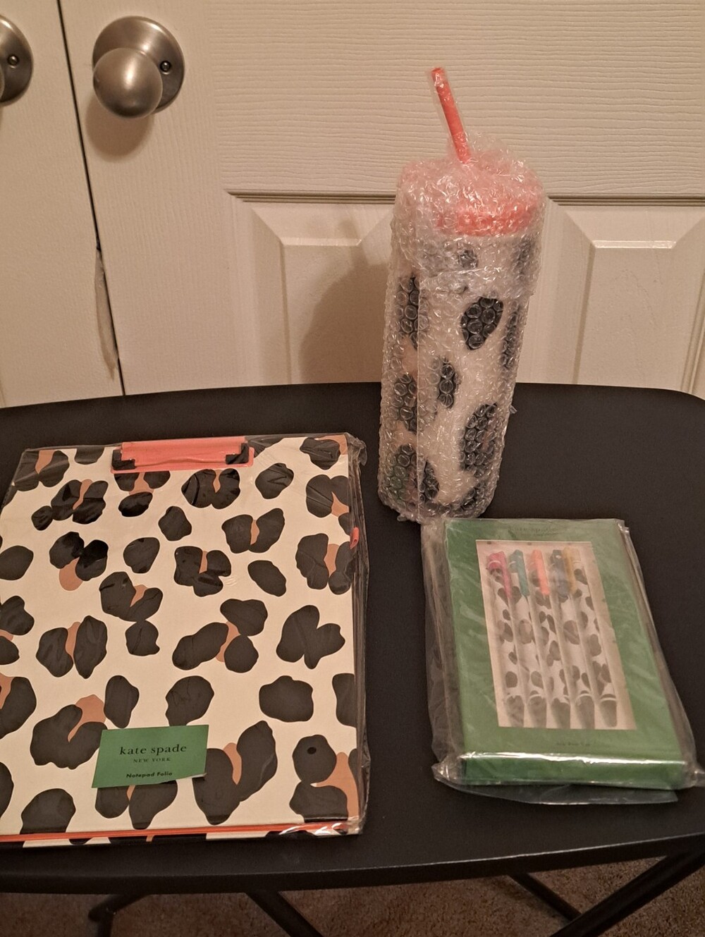 kate spade Leopard Print Office Set with Pink Tumbler Lid